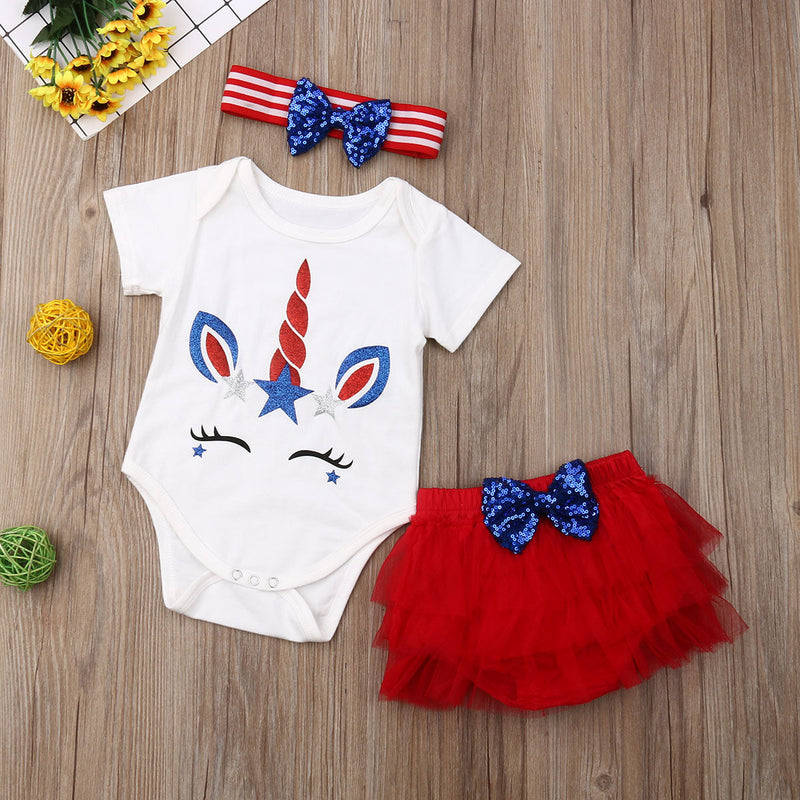 Boy Baby Girl Princess July 4th Independence Day Unicorn Print Sets
