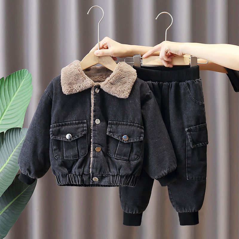 Kid Baby Girls Boys Plush Thick Coyboy Winter 2 Pcs Sets