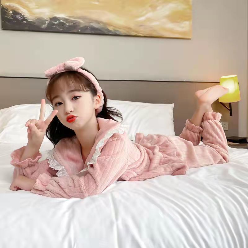 Kid Baby Girls Thickened Flannel Autumn Winter Pajamas