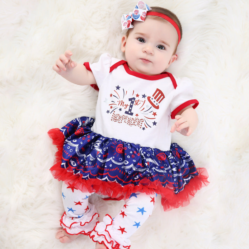Baby Girl Fourth Of July Independence Day Lace Dress 2 Pcs