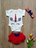 Boy Baby Girl Princess July 4th Independence Day Unicorn Print Sets