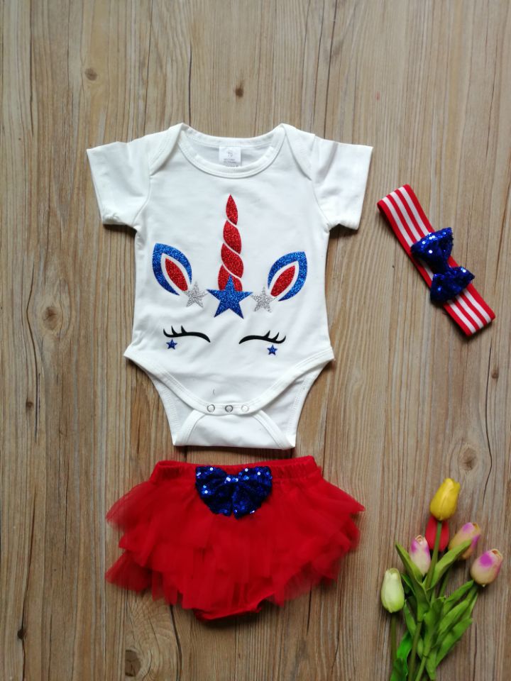 Boy Baby Girl Princess July 4th Independence Day Unicorn Print Sets