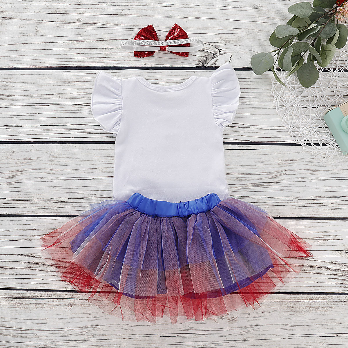 Baby Girls American Flag July 4th independence Day Bodysuit
