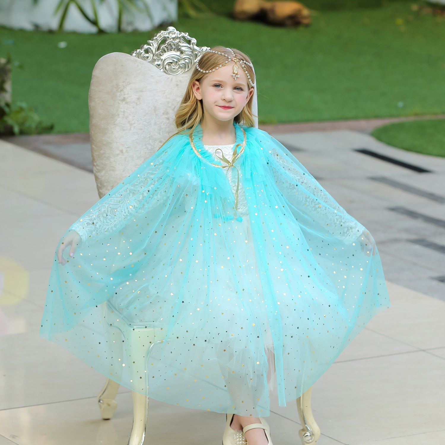 Kid Baby Girl Frozen Princess Aisha Wearing Yarn Halloween Shawl Coats