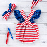 Baby Girl American Independence Day Star Flying Sleeve Romper