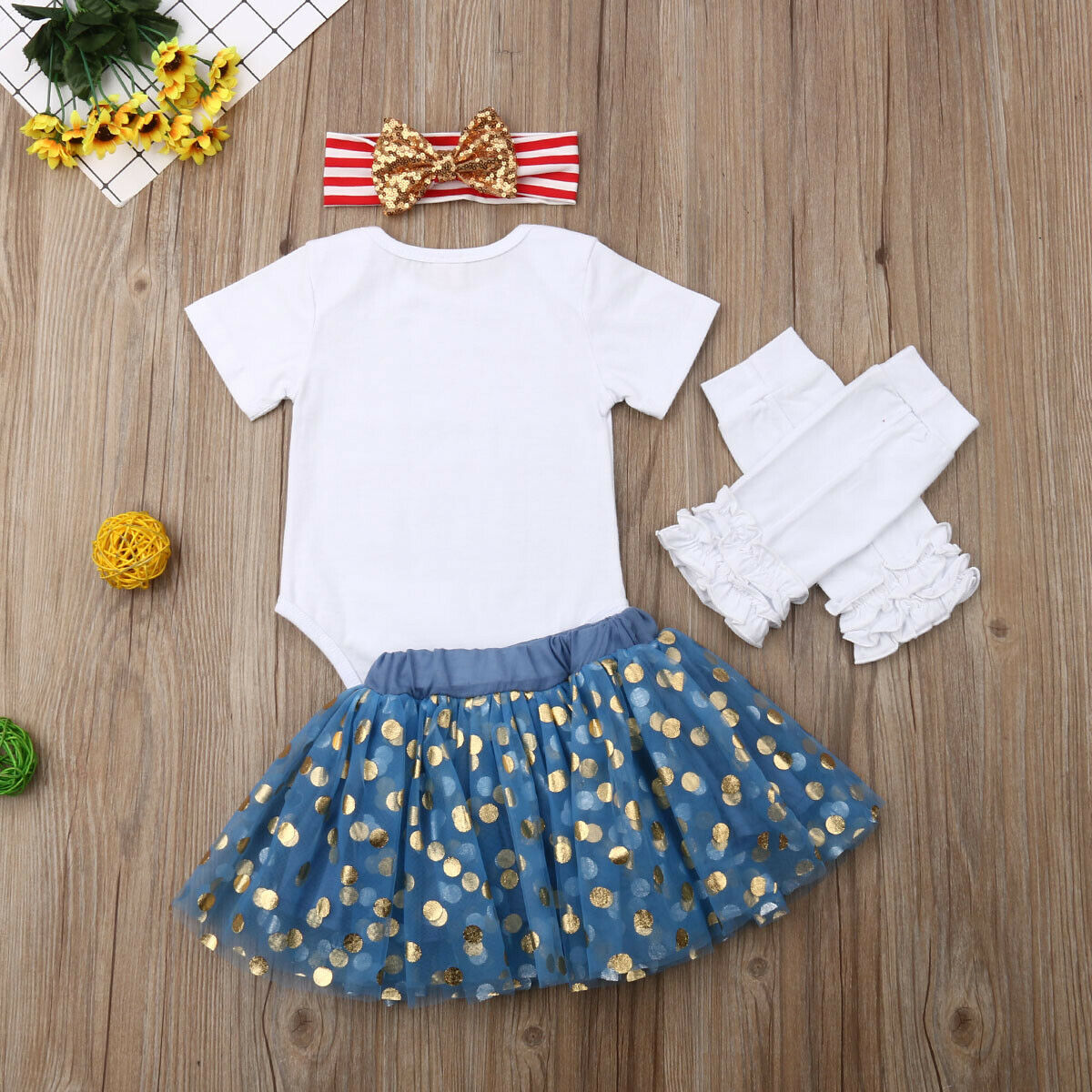 Baby Girls Letter Tops Tulle Sequin Skirt 4th of July Independence Day Sets