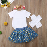 Baby Girls Letter Tops Tulle Sequin Skirt 4th of July Independence Day Sets
