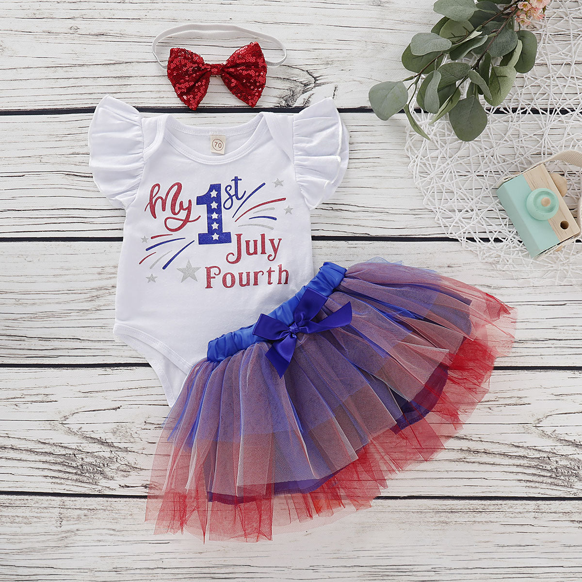 Baby Girls American Flag July 4th independence Day Bodysuit