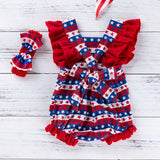 Baby Girl American Independence Day Star Flying Sleeve Romper