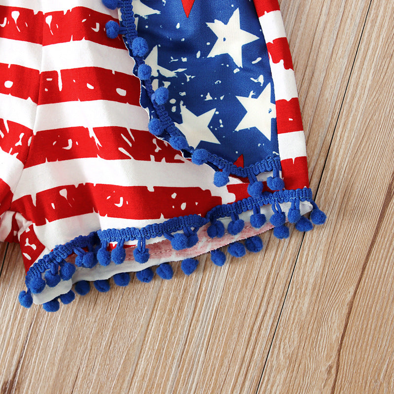 Kids Baby Girls 4th-of-July Independence Day Horse Printed Sets