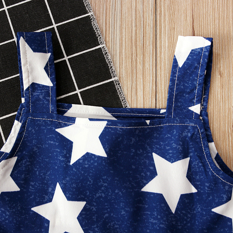 Kid Girl 4th Of July independence Day Stars Print A-line Tank Dress