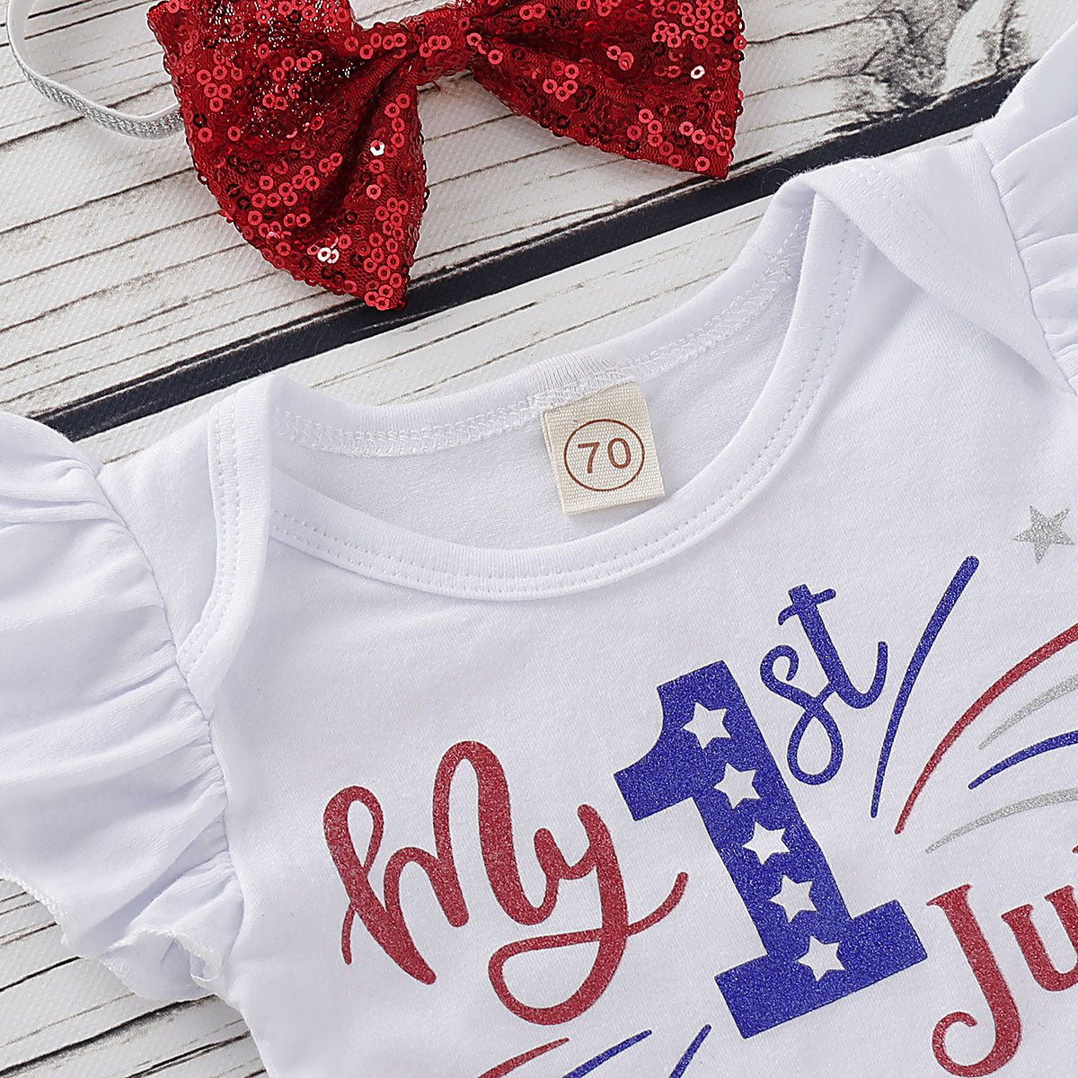 Baby Girls American Flag July 4th independence Day Bodysuit