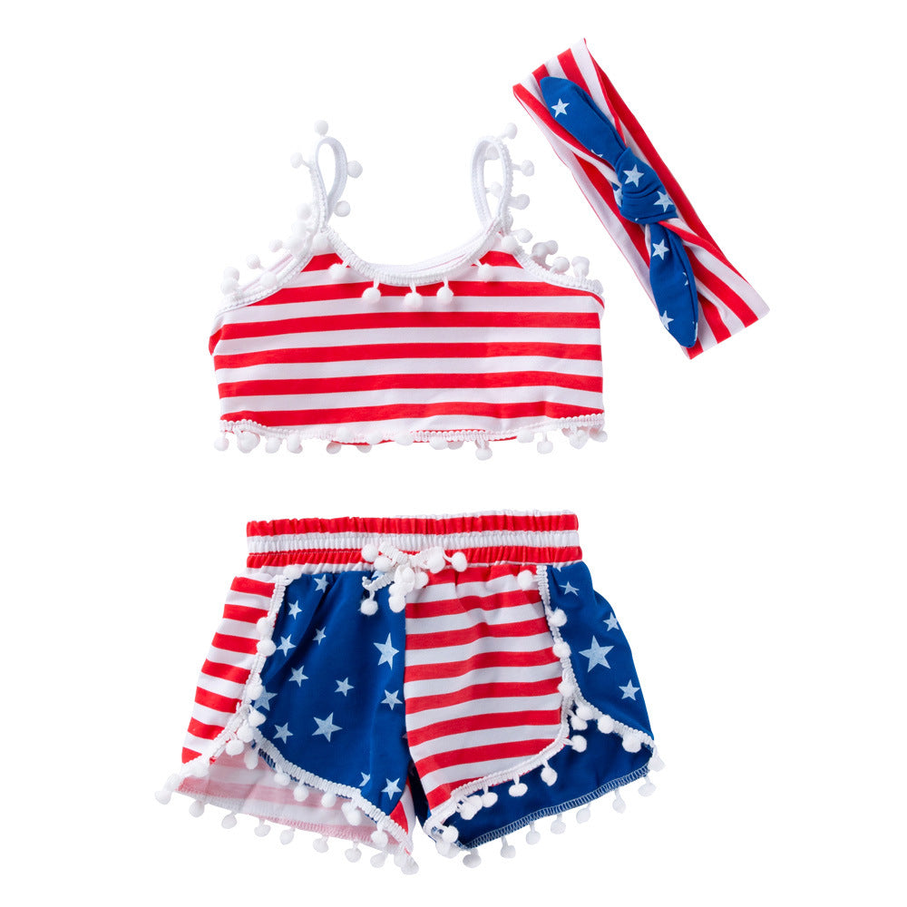Baby Girls Cotton Independence Day Sling Sets 2 Pcs