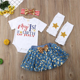 Baby Girls Letter Tops Tulle Sequin Skirt 4th of July Independence Day Sets