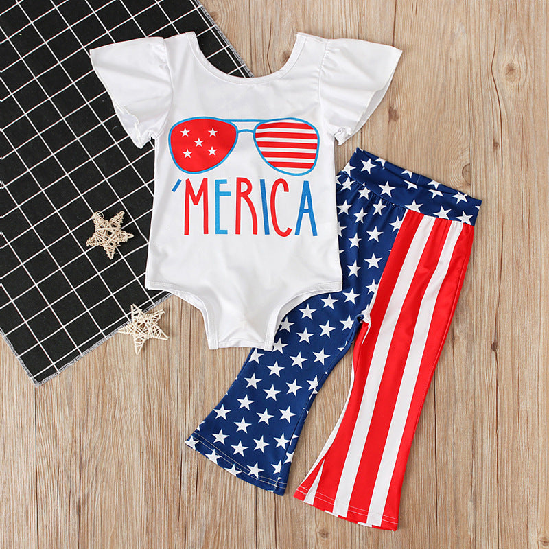 Baby Girls  July Of 4th independence Day Letter Print Set 2PCs