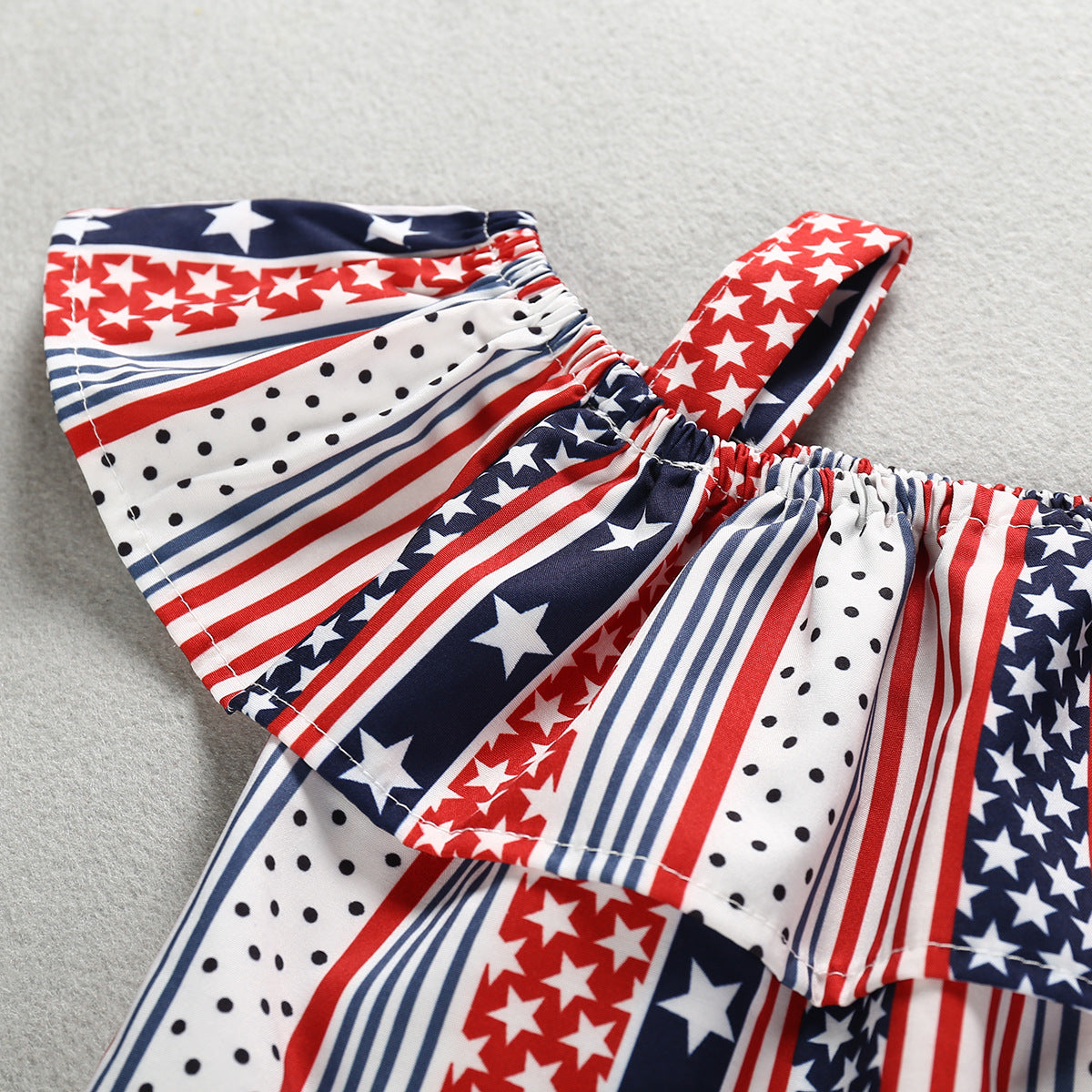 Kid Baby Girl Independence Day Off Shoulder Ruffle Striped Outfits Set