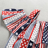 Kid Baby Girl Independence Day Off Shoulder Ruffle Striped Outfits Set