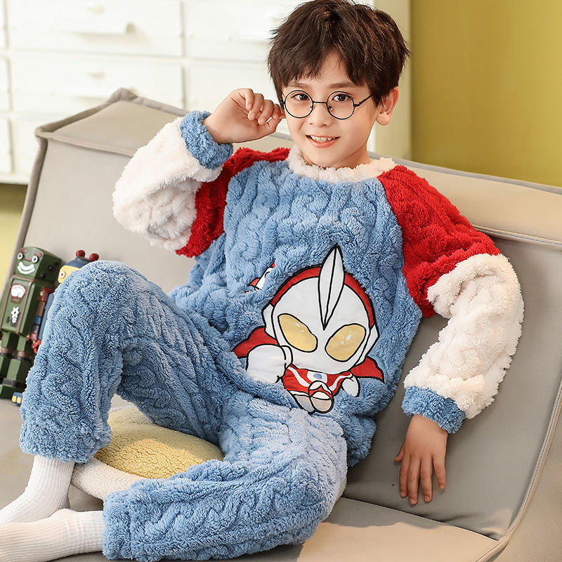 Kid Baby Boy Autumn Winter Plush Thick Pajamas