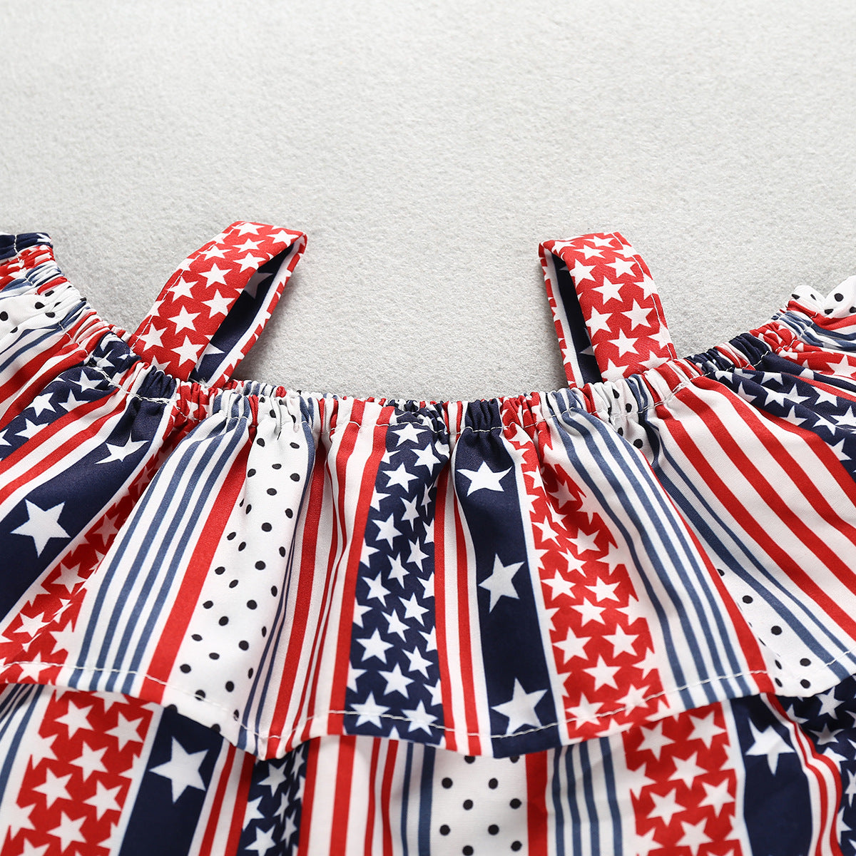 Kid Baby Girl Independence Day Off Shoulder Ruffle Striped Outfits Set