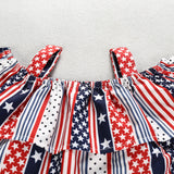 Kid Baby Girl Independence Day Off Shoulder Ruffle Striped Outfits Set