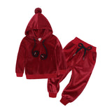 Kid Baby Boys Girls Golden Velvet Casual Hairball 2 Pcs Sets