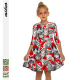 Kid Girls Mid-sleeve Kitty Christmas Digital Print Dresses