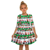 Kid Girls Mid-sleeve Kitty Christmas Digital Print Dresses