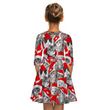Kid Girls Mid-sleeve Kitty Christmas Digital Print Dresses