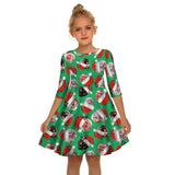 Kid Girls Mid-sleeve Kitty Christmas Digital Print Dresses