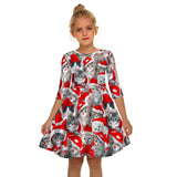 Kid Girls Mid-sleeve Kitty Christmas Digital Print Dresses
