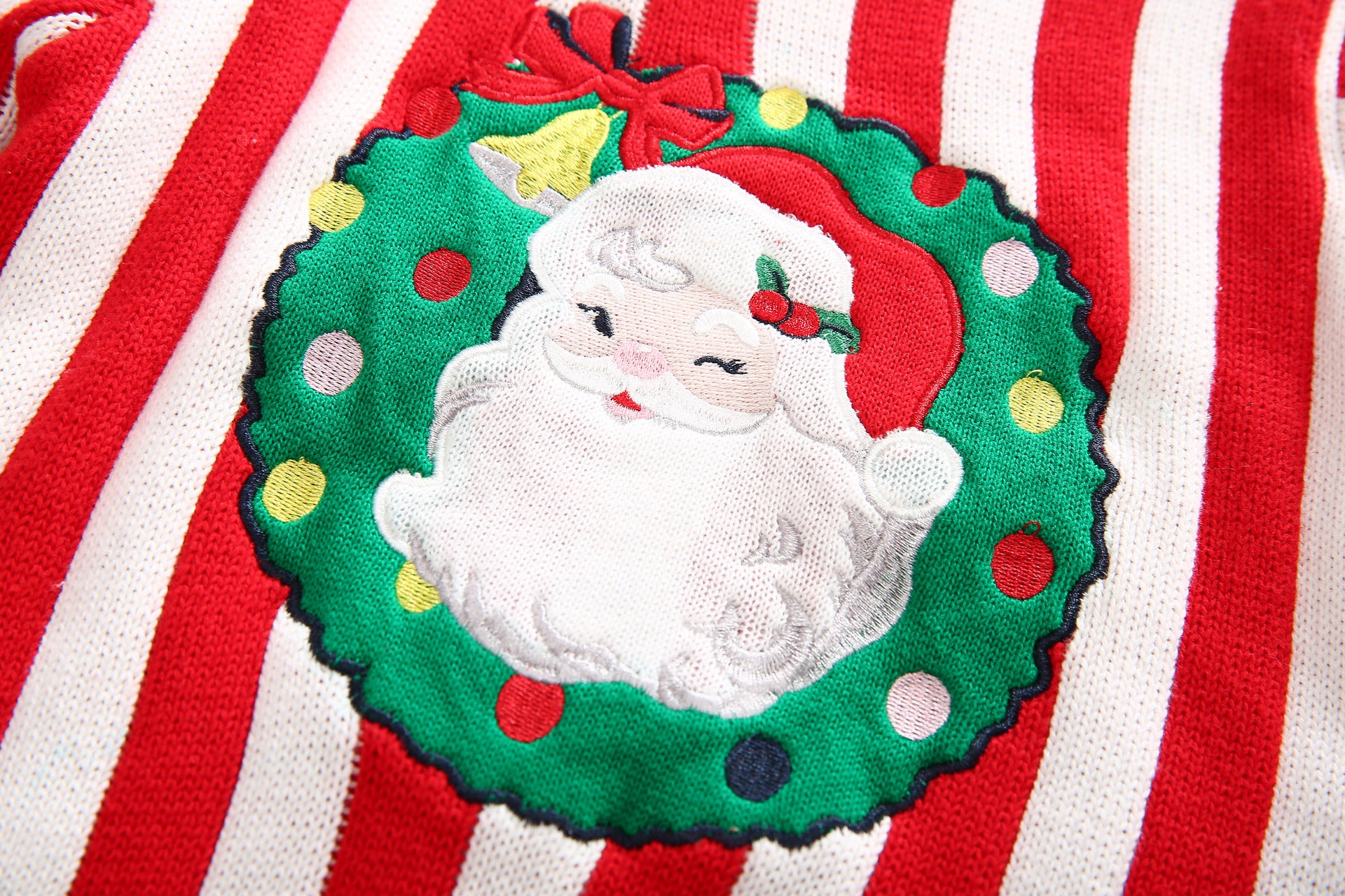 Kid Baby Girl Christmas Stripe Embroidery Sweaters
