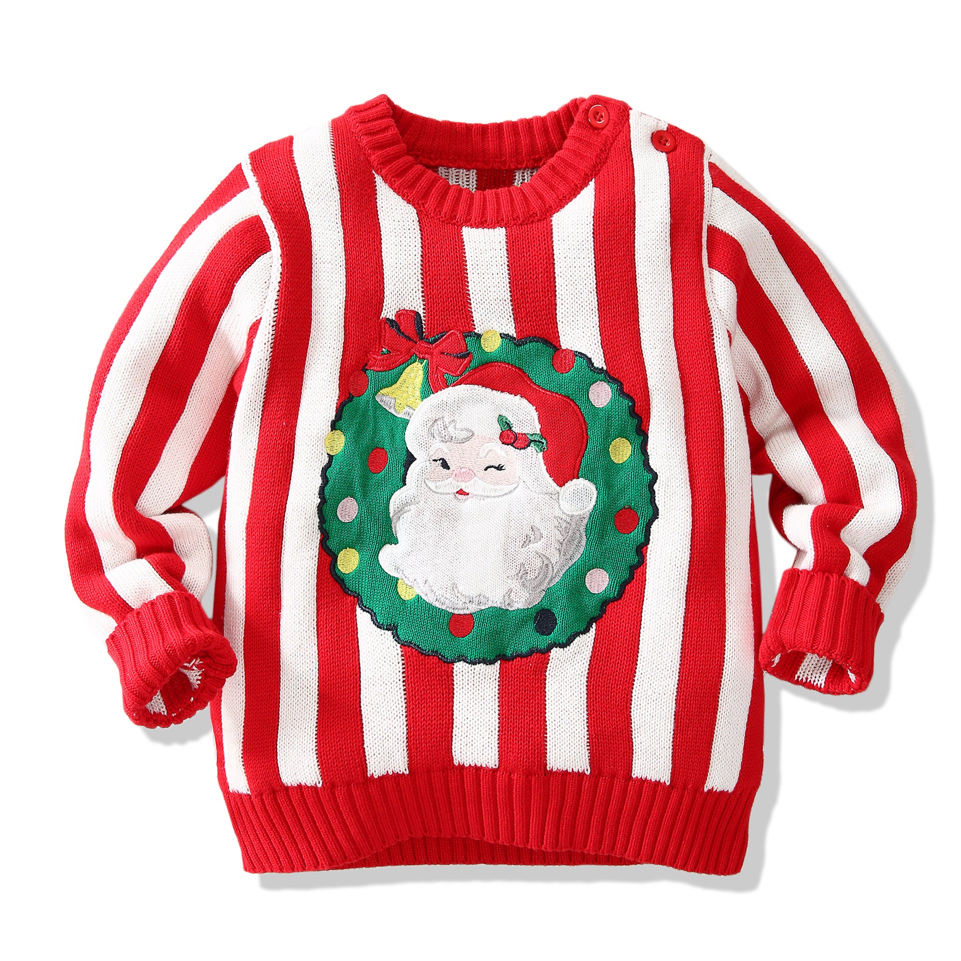 Kid Baby Girl Christmas Stripe Embroidery Sweaters