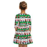 Kid Girls Mid-sleeve Kitty Christmas Digital Print Dresses