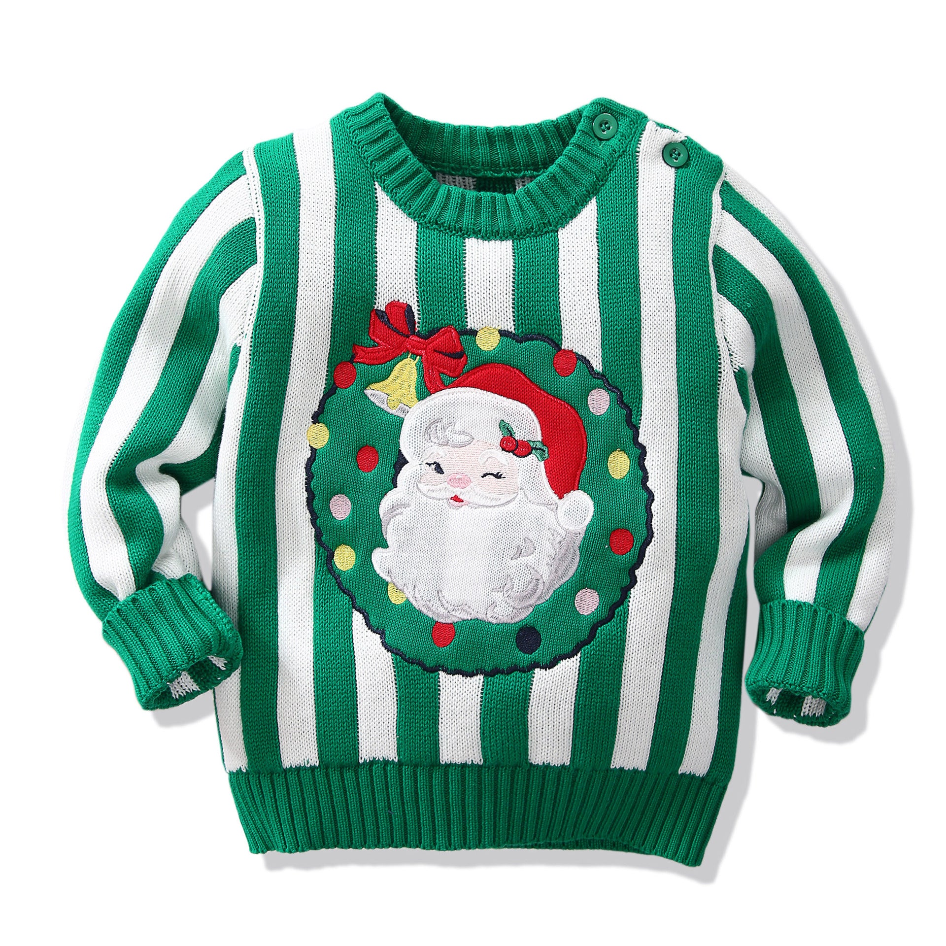 Kid Baby Girl Christmas Stripe Embroidery Sweaters