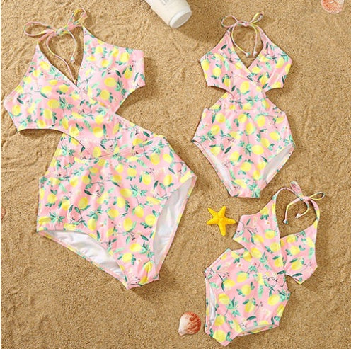 Family Matching Parent-child Mother-daughter V-neck One-piece Swimsuit