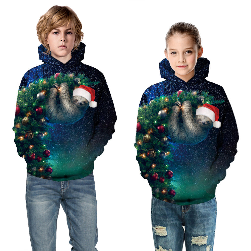 Kid Boy Girl Christmas Panda Digital Print Autumn Spring Hoodie