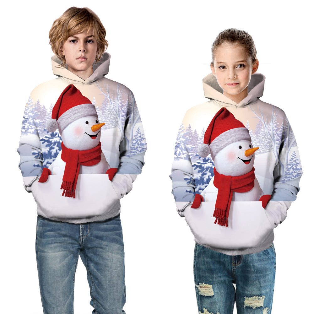 Kid Boy Girl Long Sleeve Autumn Winter Christmas Snowman Hoodie