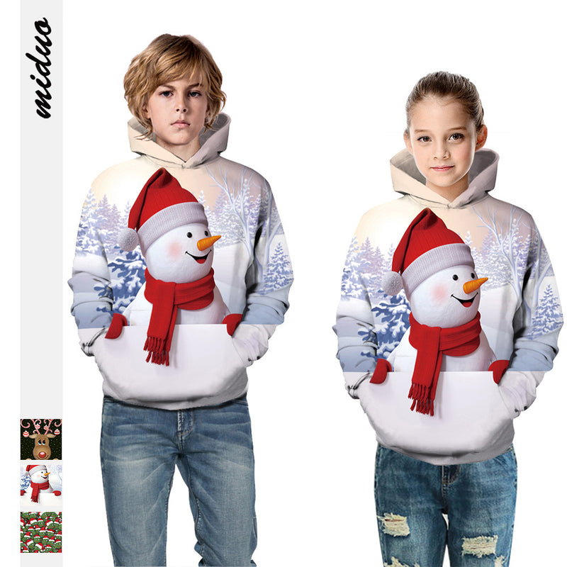 Kid Boy Girl Long Sleeve Autumn Winter Christmas Snowman Hoodie