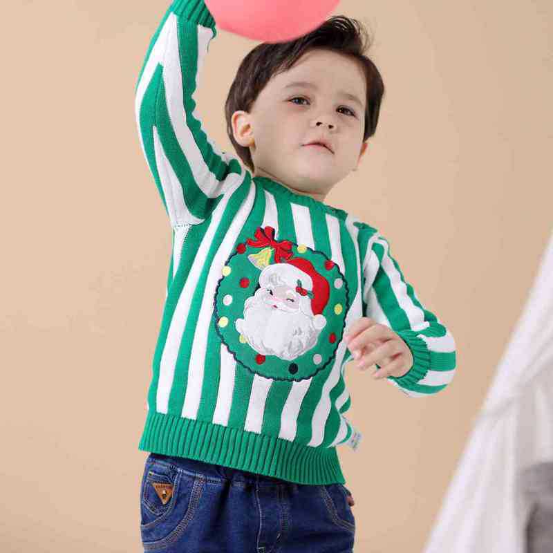 Kid Baby Girl Christmas Stripe Embroidery Sweaters