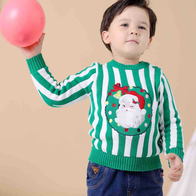 Kid Baby Girl Christmas Stripe Embroidery Sweaters