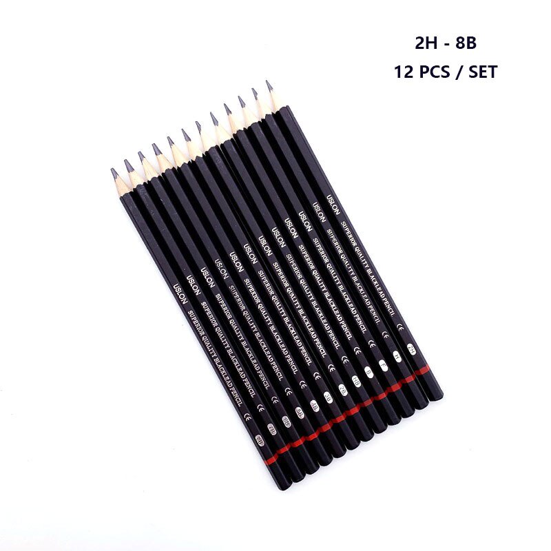 12 Pcs/Set 2H-8B Wooden Lead Pencils Set With Iron Box