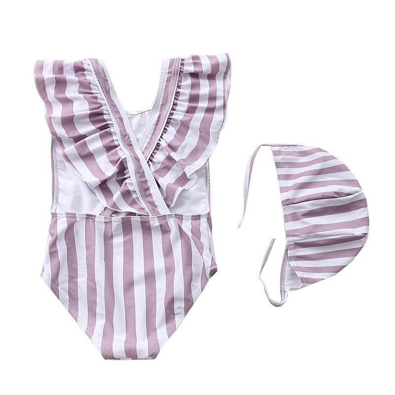 Baby Girl Striped Fly Edge One Piece Cute Swimsuit