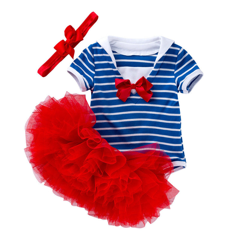Kids Girls Independence Day Bodysuit+skirt +headband Princess Dress Sets