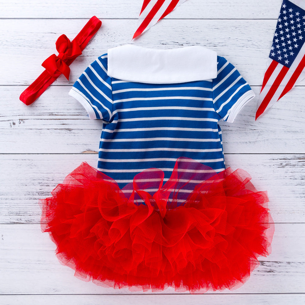 Kids Girls Independence Day Bodysuit+skirt +headband Princess Dress Sets