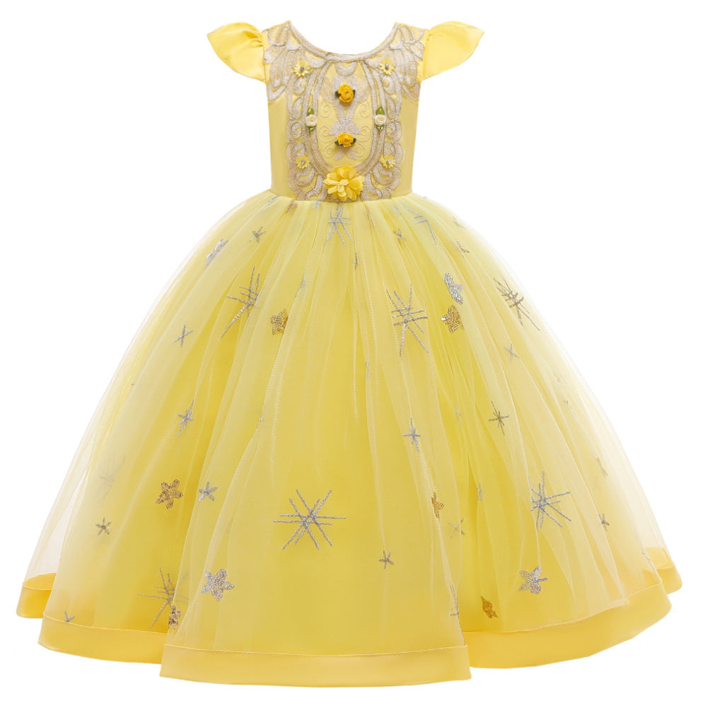 Kid Girls Princess Long Fluffy Flower Piano Performance Dresses