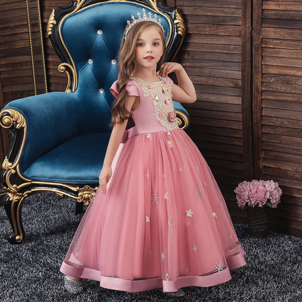 Kid Girls Princess Long Fluffy Flower Piano Performance Dresses