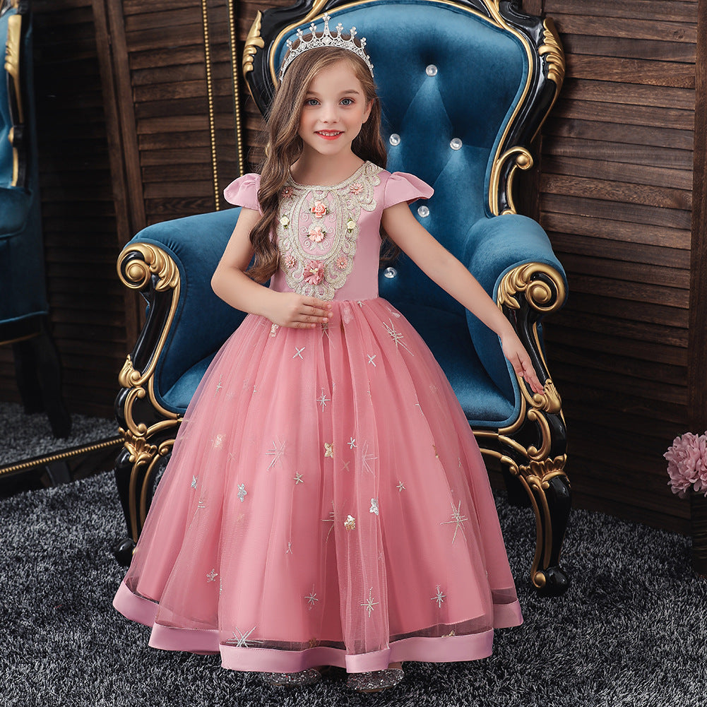 Kid Girls Princess Long Fluffy Flower Piano Performance Dresses