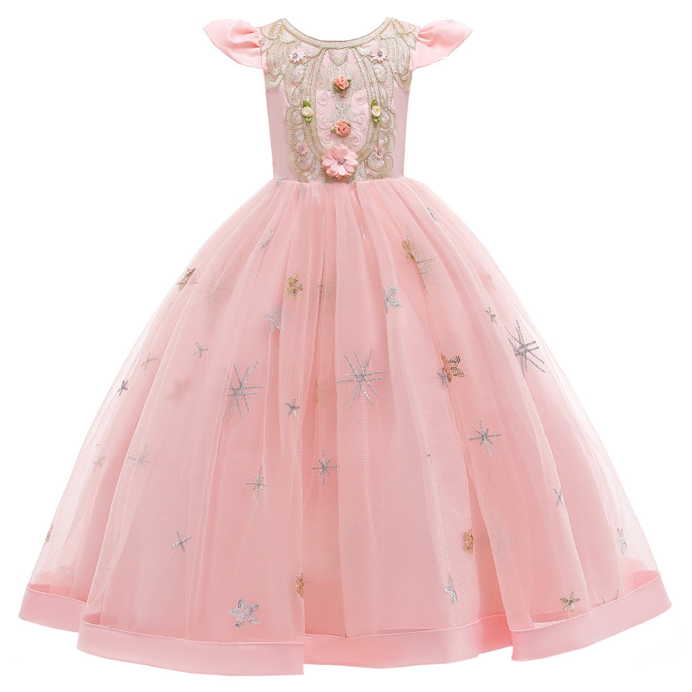 Kid Girls Princess Long Fluffy Flower Piano Performance Dresses