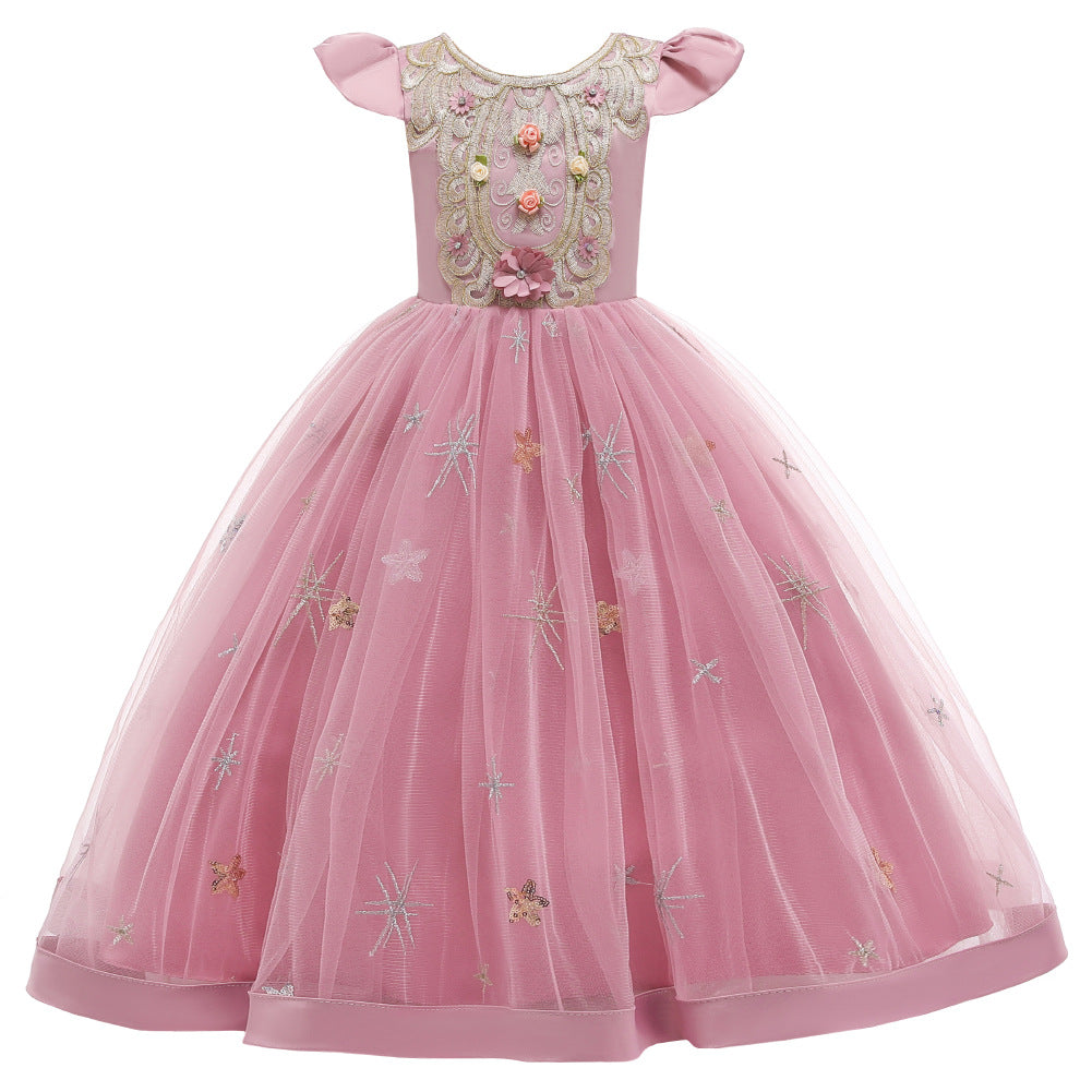 Kid Girls Princess Long Fluffy Flower Piano Performance Dresses