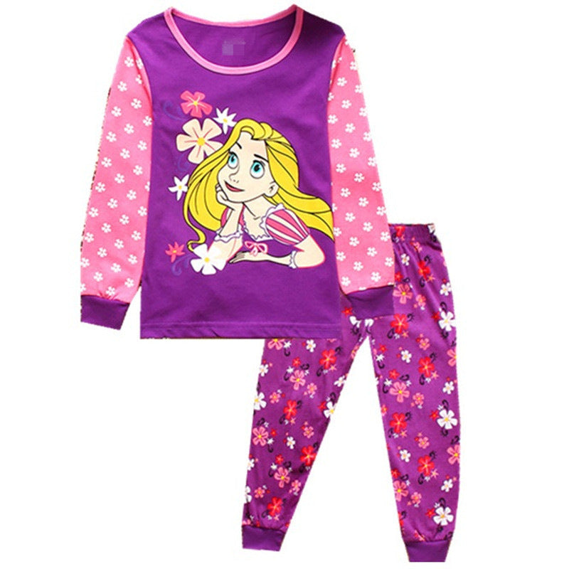 Kid Girl Long Sleeved Cartoon Home Pajamas